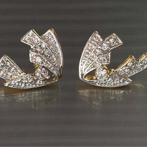 Jacqueline Kennedy JBK Clear Crystal Rhinestone Two Tone Earrings - Picture 2 of 14